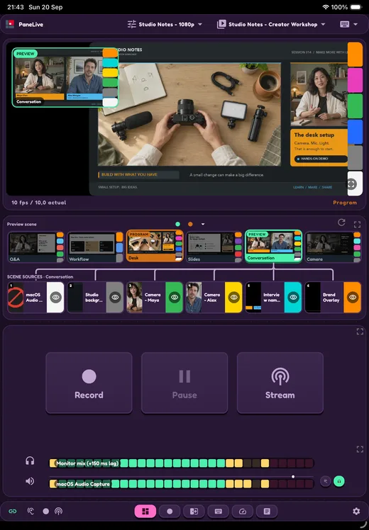 PaneLive Dashboard in the Candy Licorice theme on a tablet.