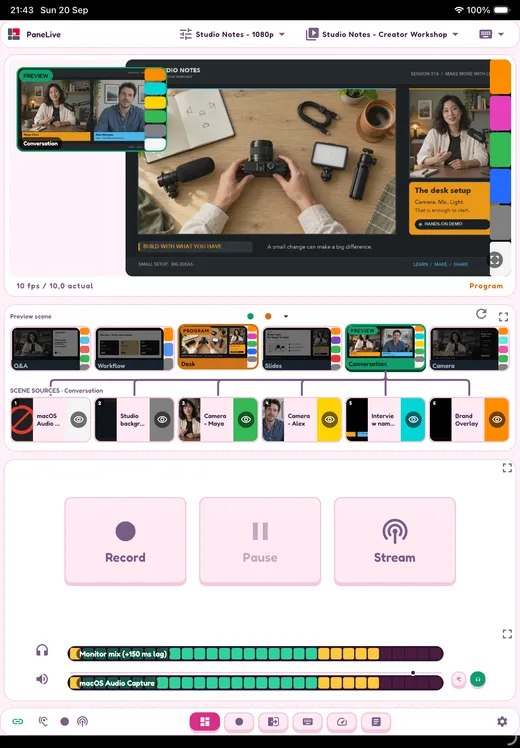 PaneLive Dashboard in the Candy Marshmallow theme on a tablet.
