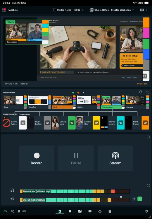 PaneLive Dashboard in the Mint theme on a tablet.