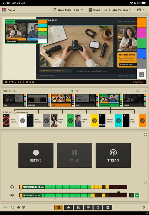 PaneLive Dashboard in the Studio Champagne theme on a tablet.