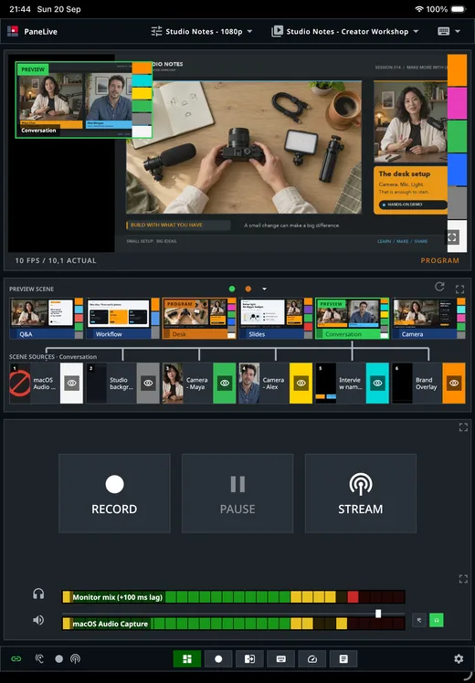 PaneLive Dashboard in the Switcher theme on a tablet.