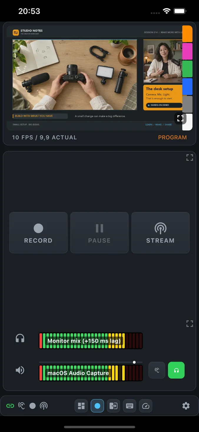 Recording deck in PaneLive on iPhone in portrait.