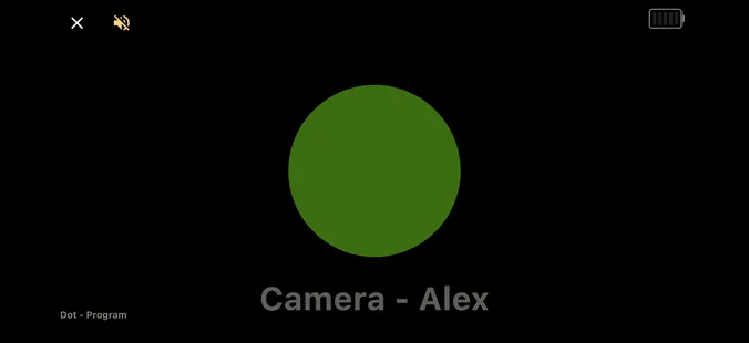 A green Dot tally for Camera - Alex in Preview, shown in PaneLive on an iPhone in landscape.
