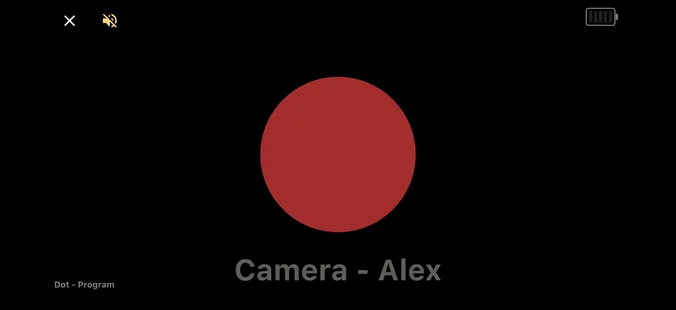 A red Dot tally for Camera - Alex in Program, shown in PaneLive on an iPhone in landscape.