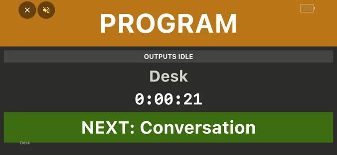 Operator tally in PaneLive on an iPhone in landscape.